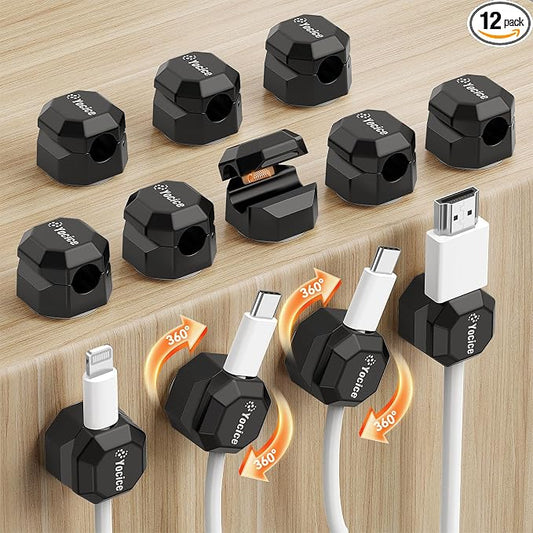 12 Pack Rotatable Cable Clips, Spring Cord Organizer Desk Cable Management Cord by Yocice