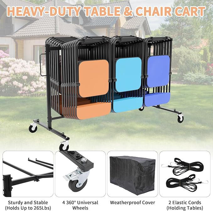 Folding Chair Rack with Wheels, Heavy Duty Steel Chair Cart - Image 3