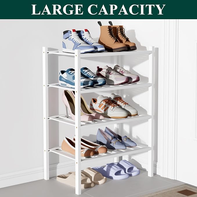 Smiry Bamboo Shoe Rack for Closet, 4 Tier Small Wooden Stackable Shoe Organizer - Image 5
