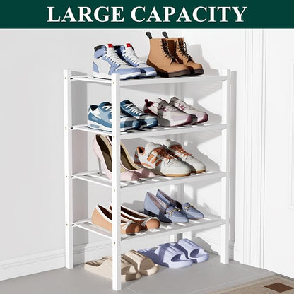 Smiry Bamboo Shoe Rack for Closet, 4 Tier Small Wooden Stackable Shoe Organizer - Image 5