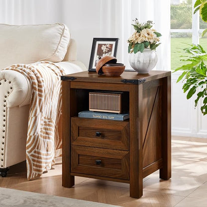 Nightstand with Charging Station and USB Port, Farmhouse Side End Table with 2 - Image 8