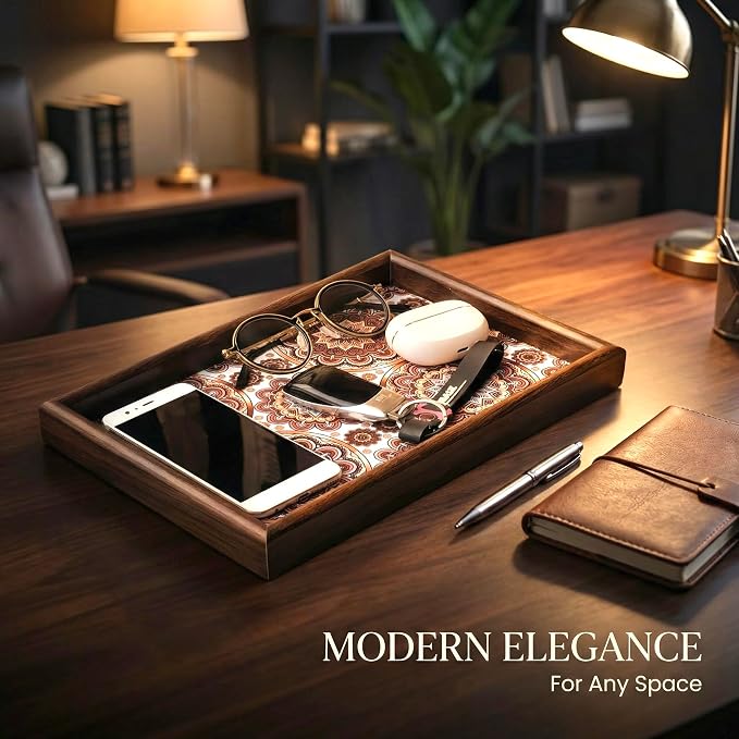 Wooden Valet Tray with Leather Base - Image 3