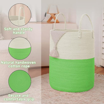 Large Woven Laundry Basket Hamper, 80L Cotton Rope Storage Bin - Image 6