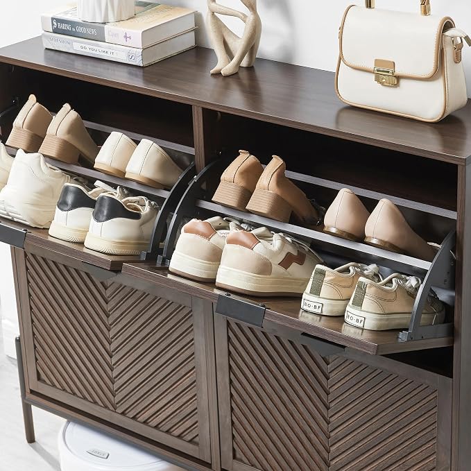 Shoe Cabinet with 4 Flip Drawers, Narrow Entryway Rack, Freestanding, - Image 3