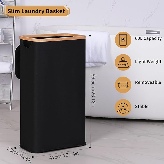 iEGrow 60L Slim Laundry Hamper, Narrow Laundry Basket - Image 3