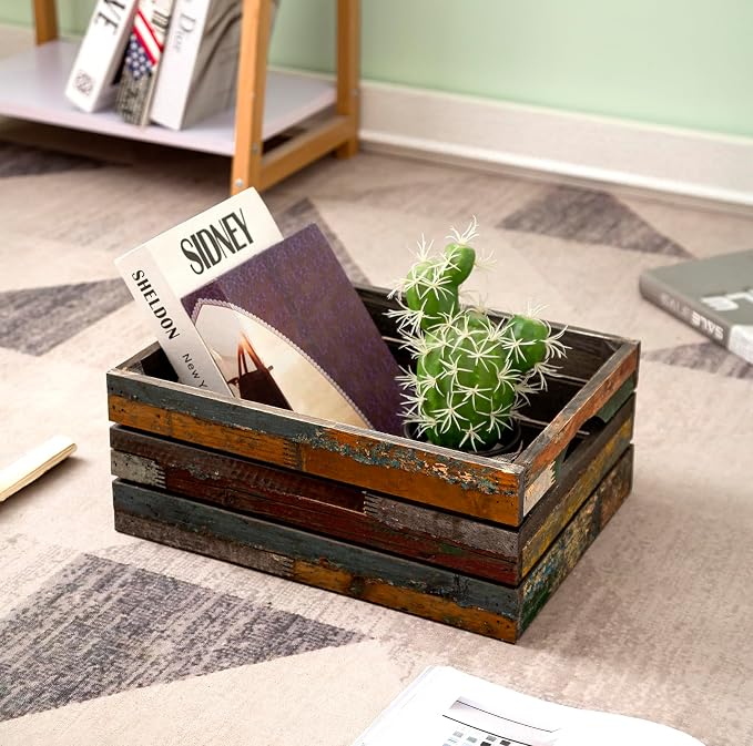 TIMRIS Set of 3 Rustic Distressed Wood Nesting Crates, Farmhouse Decorative - Image 6