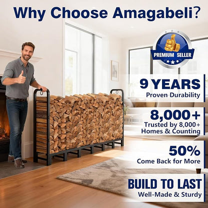 Amagabeli 8ft Firewood Log Rack Outdoor Heavy Duty Logs Holder - Image 6