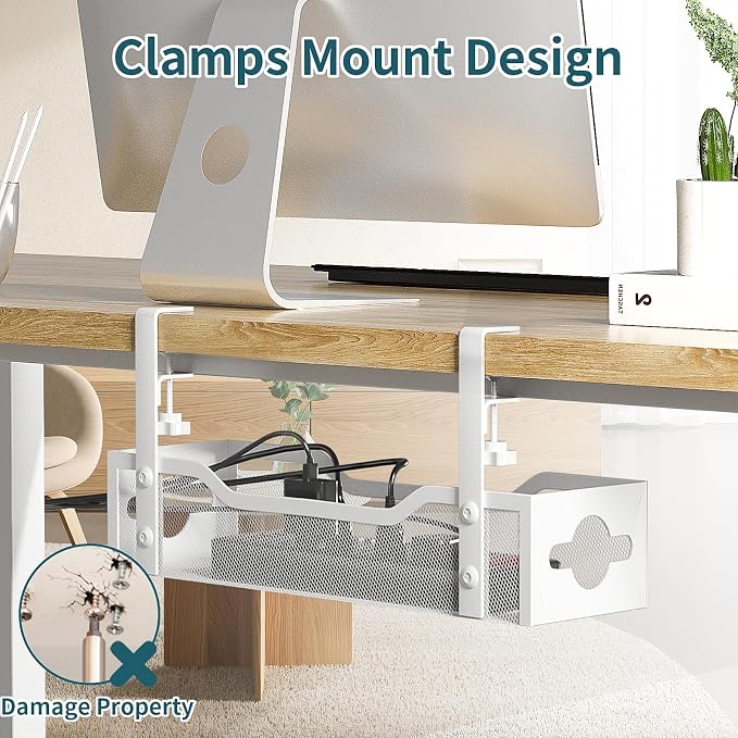 Under Desk Cable Management Tray 3 Pack, Cable Management Under Desk No Drill - Image 2