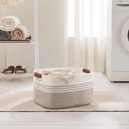 45L Small Laundry Basket with Leather Handles - Image 3
