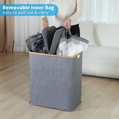 efluky Laundry Hamper with Lid, Double Laundry Hamper with 2 Removable Bags - Image 4