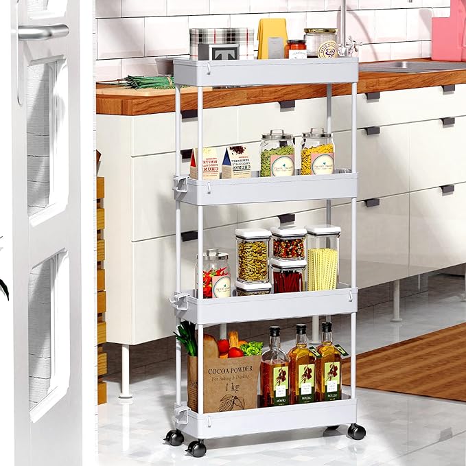 SPACEKEEPER Slim Rolling Storage Cart 4 Tier Bathroom Organizer Mobile Shelving - Image 7