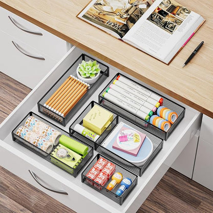 Marbrasse 5 Pack Desk Drawer Organizer Set, Mesh Drawer Storage Trays - Image 6