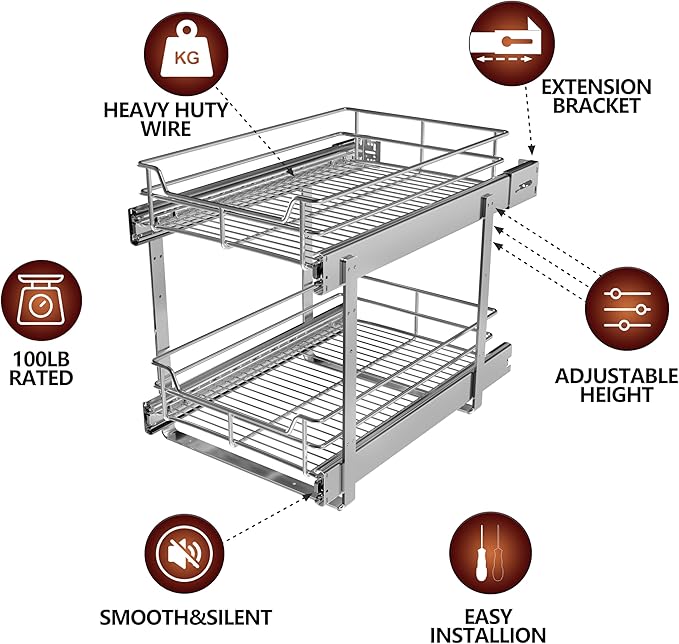 2-Tier Individual Cabinet Pull Out Shelves, Slide Out Kitchen Panty Narrow - Image 3