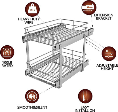 2-Tier Individual Cabinet Pull Out Shelves, Slide Out Kitchen Panty Narrow - Image 3