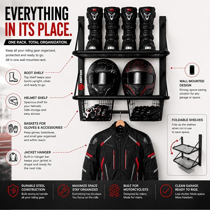 Motorcycle Helmet Wall Mount, 2-Tier Helmet Holder Wall Mount - Image 4