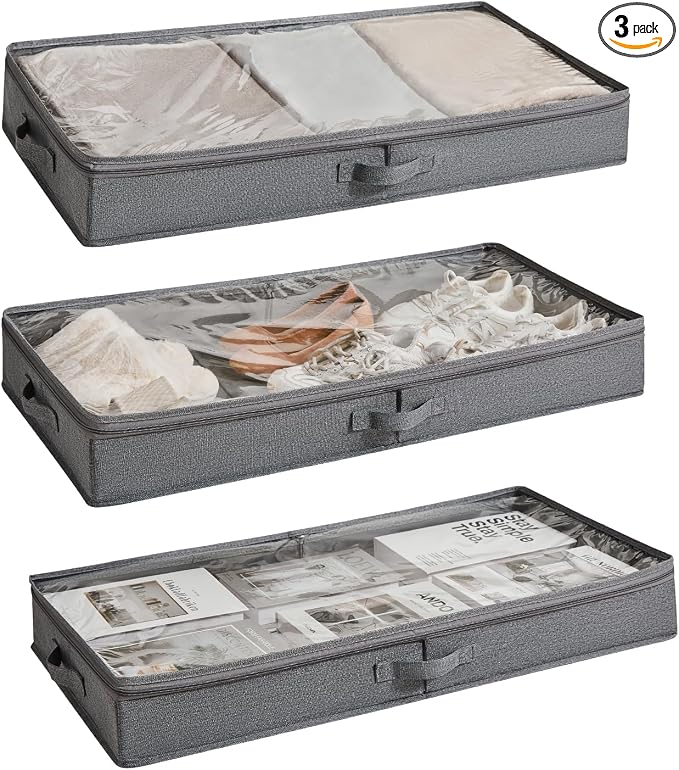 Berdeng 3 Pack Under Bed Storage Containers, Low Profile Underbed Shoes and by Berdeng