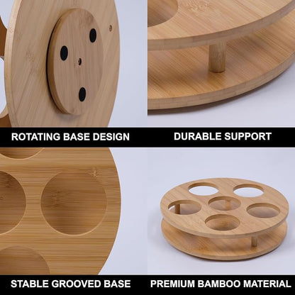 KOKO G Premium Bamboo Rotating Water Bottle Organizer – 360° Wooden Cup Holder - Image 4