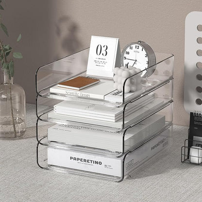 4-Tier Acrylic Paper Tray Organizer | Clear Stackable Desk Organizer - Image 2