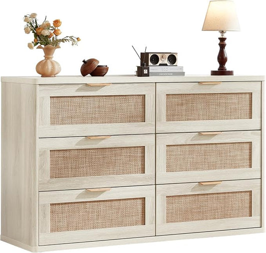 LEYAOYAO Rattan Dresser for Bedroom Set of 2, Boho 48" Wide White Dresser Chest by LEYAOYAO-Findtheshiningpointofyourideallife%EF%BC%81