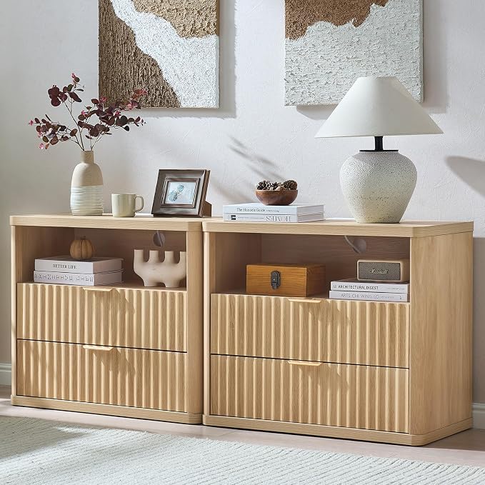 LEYAOYAO 31" Wide Fluted Nightstand Set of 2 by LEYAOYAO-Findtheshiningpointofyourideallife%EF%BC%81