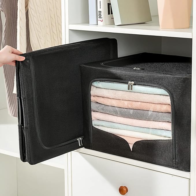 FHSQX 3 Pack Clothes Storage Bins Foldable Metal Frame Storage Box Stackable - Image 5