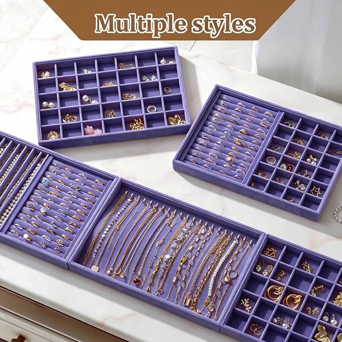 Large Velvet Jewelry Tray 2 Pack Stackable Jewelry Display Drawer Inserts Trays - Image 6