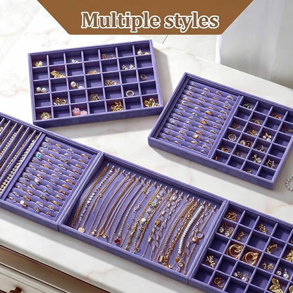 Large Velvet Jewelry Tray 2 Pack Stackable Jewelry Display Drawer Inserts Trays - Image 6