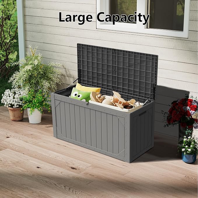 100 Gallon Outdoor Storage Box Waterproof, Resin Deck Box Storage Bin - Image 6