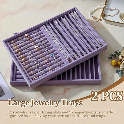 Large Velvet Jewelry Tray 2 Pack Stackable Jewelry Display Drawer Inserts Trays - Image 2