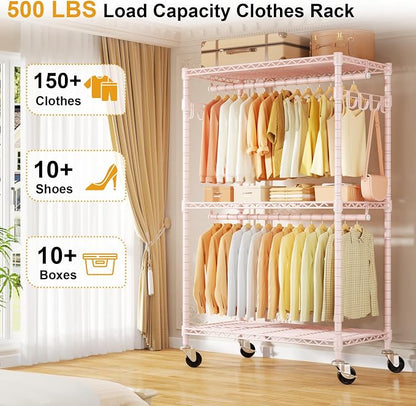 P1 Rolling Closets with Wheels and Shelves, Portable Closet Wardrobe - Image 2
