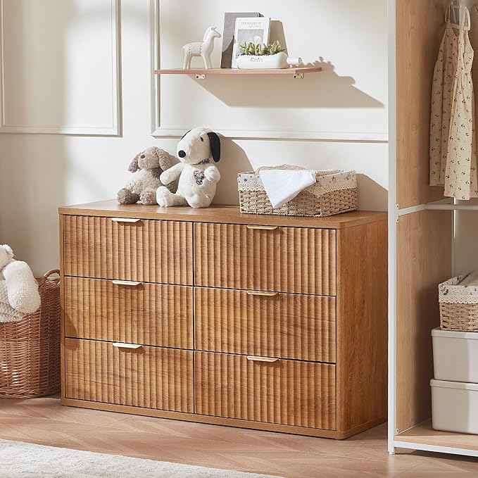 LEYAOYAO Fluted 6 Drawers Dresser, Curved Profile Design, Dresser TV Stand - Image 5