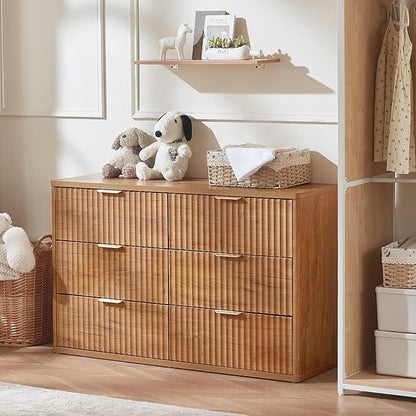 LEYAOYAO Fluted 6 Drawers Dresser, Curved Profile Design, Dresser TV Stand - Image 5