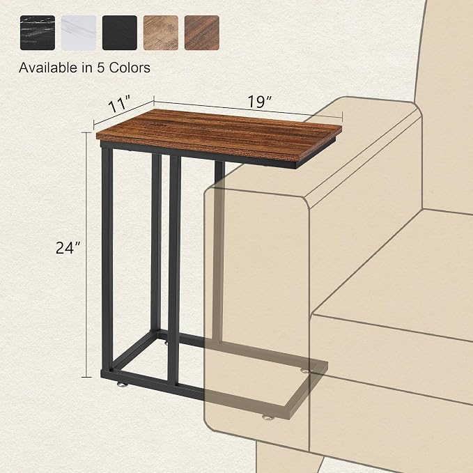 VECELO C Shaped End Side Table for Sofa Couch and Bed Snack TV Tray for Living - Image 3