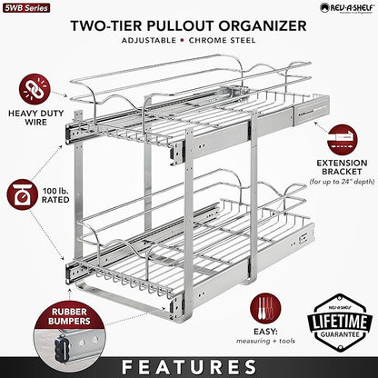 Rev-A-Shelf 2-Tier Kitchen Cabinet Pullout Shelf and Drawer Organizer Slide Out - Image 5