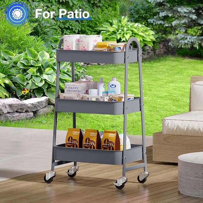 OLIXIS Metal Utility Cart, Mobile Rolling Storage Shelf - Image 7