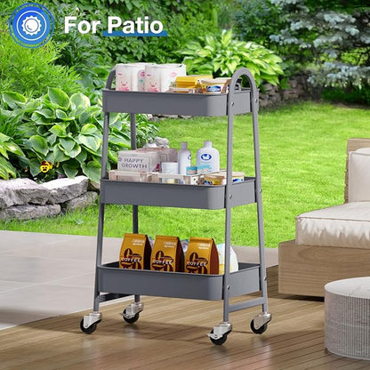 OLIXIS Metal Utility Cart, Mobile Rolling Storage Shelf - Image 7