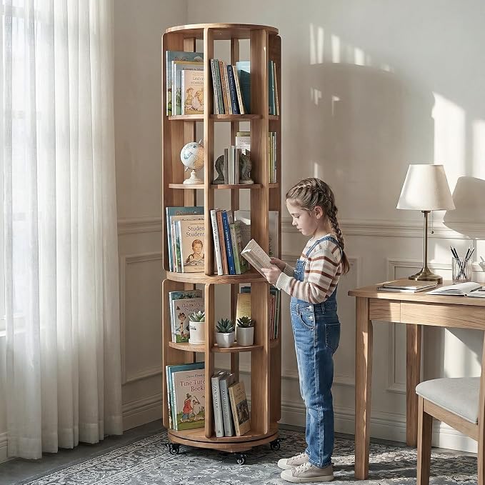 Larger Solid Wood Rotating Bookshelf Tower by stianqhua