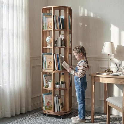 Larger Solid Wood Rotating Bookshelf Tower by stianqhua