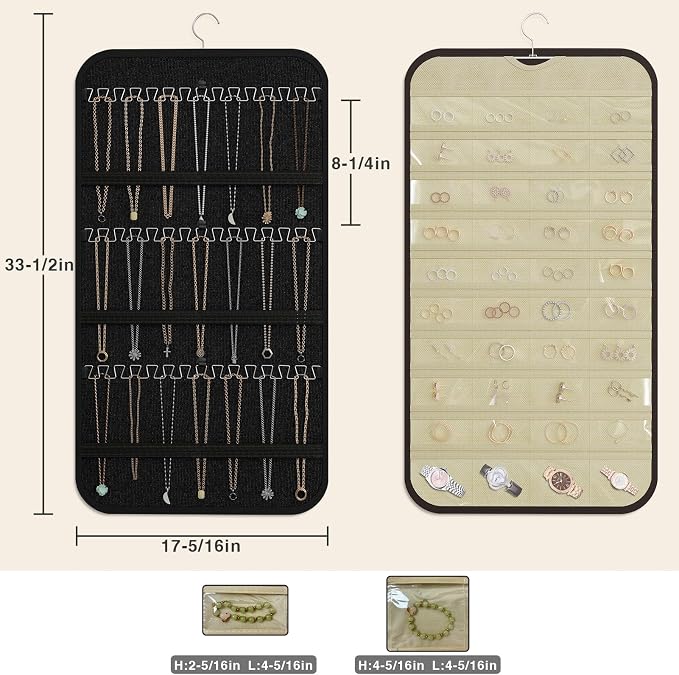Hanging Jewelry Organizer Storage, 40 Pockets 36 Hooks Necklace Earring - Image 5