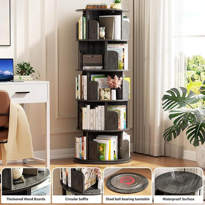 Aheaplus Rotating Bookshelf, 360 Display Wood Spinning Bookshelf Tower - Image 4