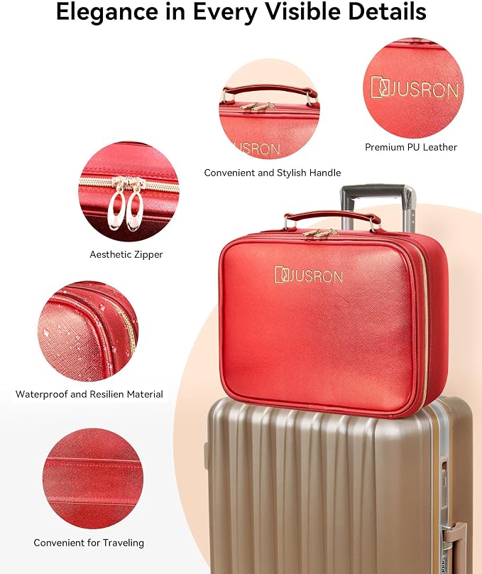 JUSRON Travel Makeup Bag With LED Mirror, Cosmetic Train Case with Light up - Image 8