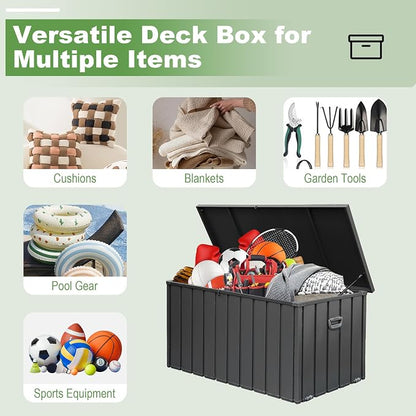 Domi 100 Gallon Deck Box, Outdoor Metal Lockable Storage Cabinet, Waterproof - Image 4