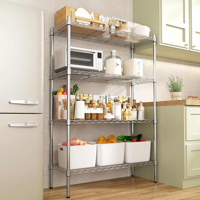 Auslar 4-Tier Heavy Duty Wire Shelving, Adjustable Storage Rack, Chrome | 14"D - Image 2