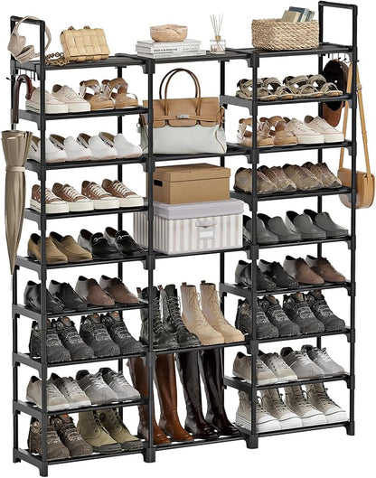 WOWLIVE 9 Tier 3-Column Shoe Rack, 50-55 Pairs Stackable Black | 50in long by WOWLIVE