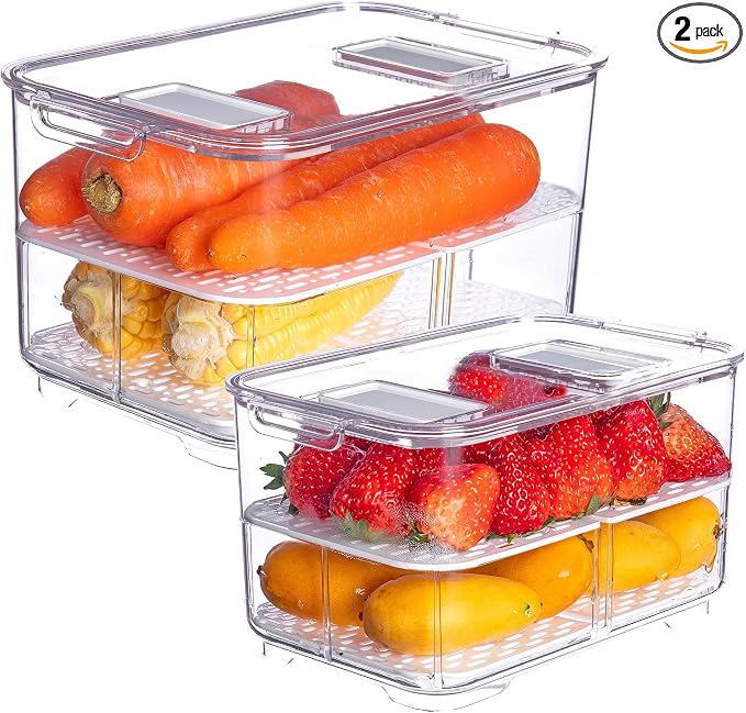 vacane Produce Saver with Lids, 2 Piece Fruit Vegetable Storage Container with by vacane