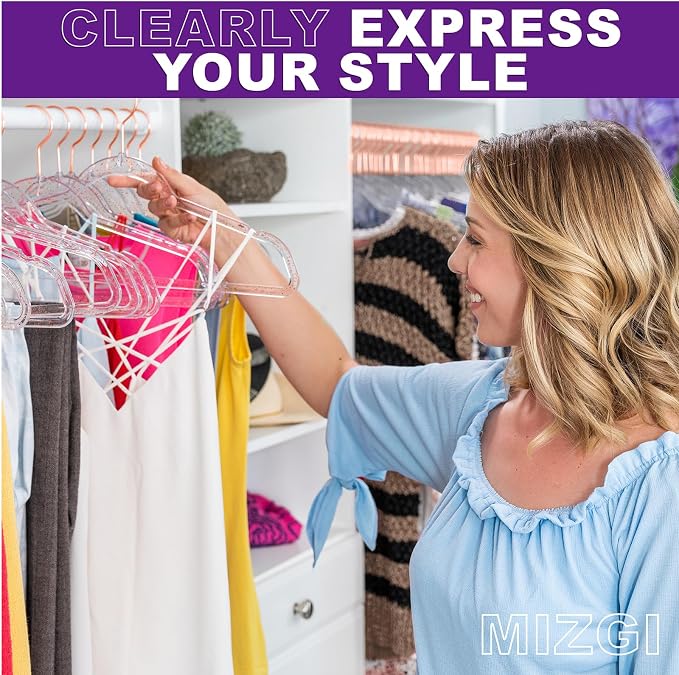 MIZGI Premium Clear Invisible Acrylic Hangers, Crystal Plastic Hangers - Image 4