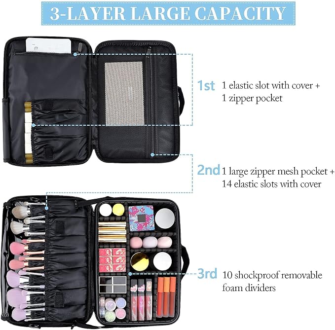 JOURMON Travel Makeup Train Case, Large Capacity Cosmetic Bags - Image 3