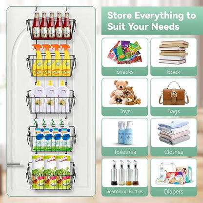 Over The Door Organizer – 5 Removable Hanging Baskets, Back of Door Storage - Image 2