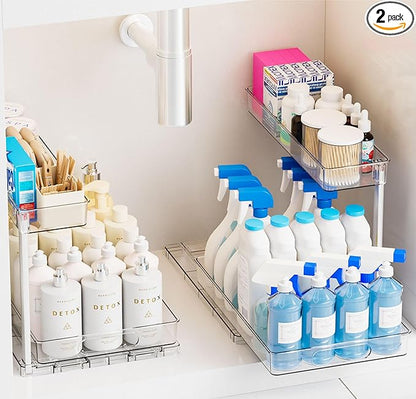 Yieach 2 Pack 14.6″ Deep Pull Out Under Sink Organizer, 12.8″ High 2 Tier Slide by Yieach