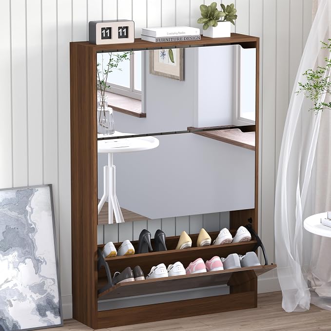 BORNOON Shoe Cabinet with 3-Flip Mirror Drawers, Freestanding Shoe Rack by BORNOON